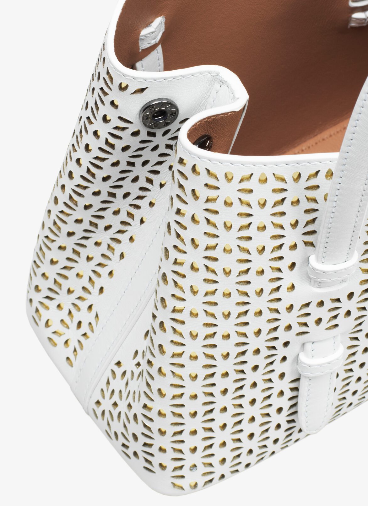 MINI BAG CUIR LUX P.FLEUR + CM WHITE/GOLD ALAÏA WHITE/GOLD MINI BAG CUIR LUX P.FLEUR + CM WHITE/GOLD